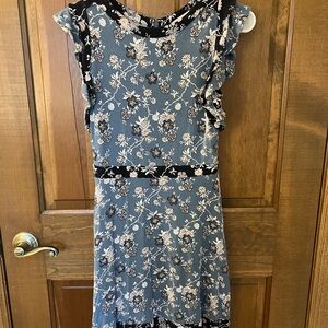 LOFT Blue and Black Floral Midi Dress